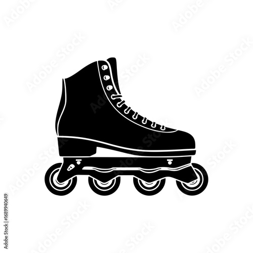 A sleek black inline skate vector illustration, a classic rollerblade logo design element perfect for sports and active lifestyle concepts