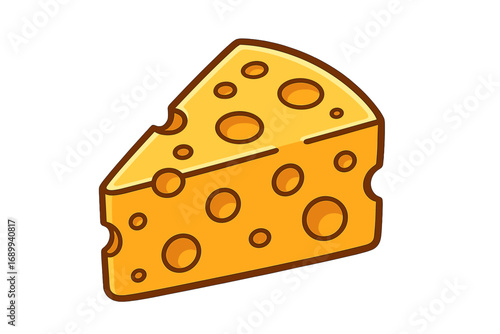 Cheese wedge vector icon. Cartoon slice of Swiss or cheddar cheese. Dairy food symbol for logo, app, web. Isolated gourmet snack illustration. Piece of yellow Emmental block.