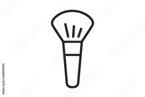 Makeup brush line icon. Cosmetic tool for face powder and blush. Beauty salon symbol. Concept of visage, make-up, skin care. Visagist equipment. Minimal outline vector pictogram.