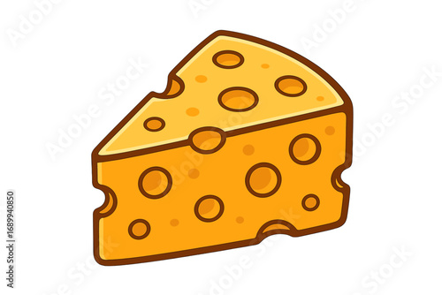 Cheese wedge vector cartoon illustration. Isolated yellow Swiss cheese piece. Dairy food icon for apps and web. Gourmet appetizer snack symbol. Emmental cheese block with holes.