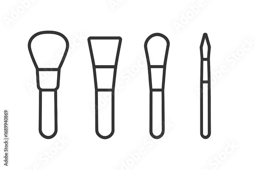 Makeup brush set vector line icon collection. Cosmetic tool kit for beauty, powder, foundation, eyeshadow. Minimalistic outline illustration for visagist, salon, web, app.