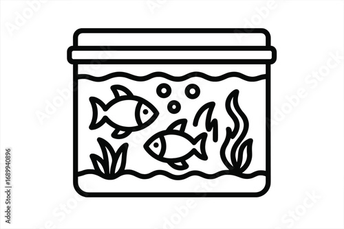 Aquarium line icon. Fish tank with two fish, water plants and bubbles. Simple outline vector illustration. Symbol of pet shop, hobby, aquatic life, underwater world.
