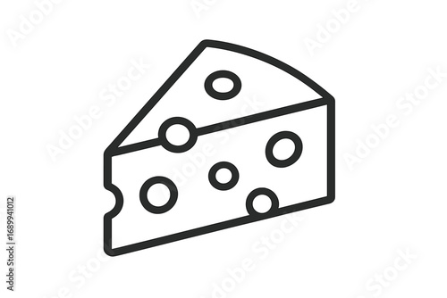 Cheese wedge line icon. Minimalist vector illustration of dairy food. Simple outline pictogram for web and graphic design. Swiss cheese symbol. Gourmet snack food concept.