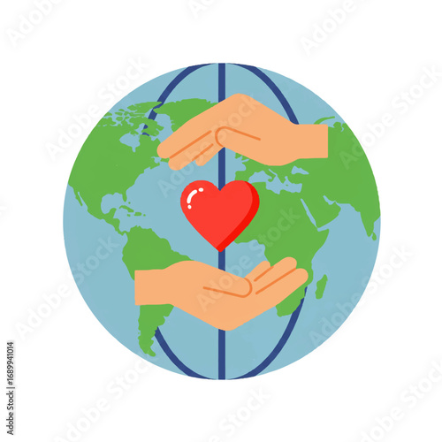 Global Hands Protecting Earth with Love and Heart.