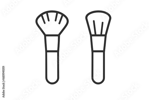 Makeup brush icon set. Cosmetic powder and blush brushes line art. Vector illustration for beauty, fashion, and salon concepts. Simple outline symbol for web and graphic design.