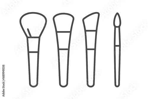 Makeup brush set line icon collection. Cosmetic tool kit for powder, foundation, contour. Vector outline illustration for beauty, salon, cosmetology. Professional makeup artist.