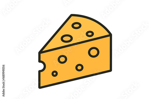 Cheese slice vector icon. Simple flat illustration of a cheese wedge. Dairy food symbol for graphic design. Gourmet cheddar or swiss cheese logo for grocery, menu or app.