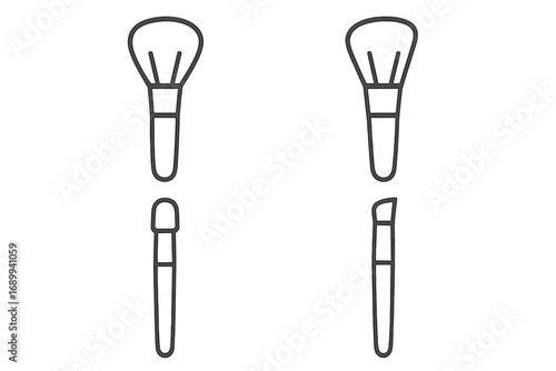 Cosmetic makeup brush vector icon set. Beauty and fashion tool outline collection. Powder, blush, eyeshadow, applicator brushes. Minimalist line art for graphic design, web, apps.