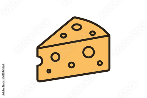 Cheese wedge icon vector illustration. Swiss cheese food symbol. Minimalistic outline graphic for logo, app, web design. Dairy product, gourmet snack cartoon drawing. Isolated.