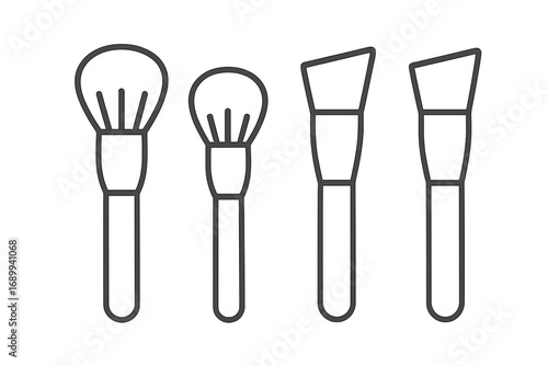 Makeup brush set vector line icon. Cosmetic tools for powder, blush, foundation, concealer. Beauty salon symbol. Outline minimalist illustration for graphic and web design.