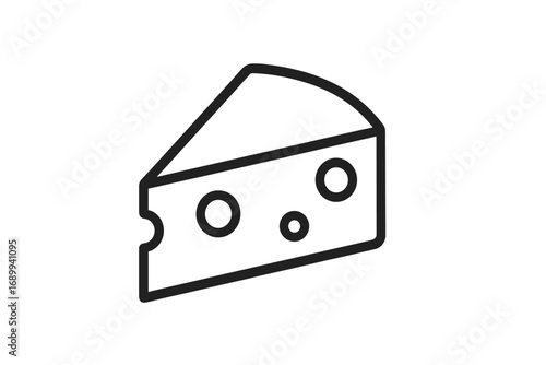 Cheese wedge icon. Swiss cheese slice simple outline symbol. Dairy food graphic. Minimalistic vector illustration for logo, web, app, menu design. Maasdam, emmental line art.