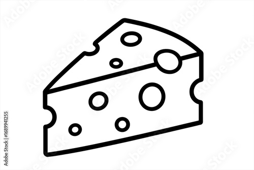 Cheese wedge outline icon. Food and drink concept. Slice of swiss cheese with holes. Dairy product. Vector linear symbol for graphic design, web, apps, menu, logo, label.