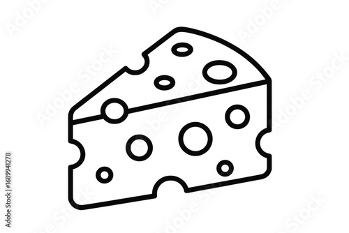 Cheese outline vector icon for graphic and web design. Minimalist swiss cheese wedge logo. Simple food illustration for apps, adverts, cards. Cartoon dairy product symbol.