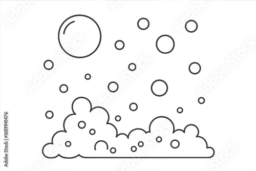 Bubble and foam vector line art icon set. Simple cartoon illustration of soap suds for washing, bath, and laundry. Fizzy effervescent drink, soda, or beer bubbles concept.