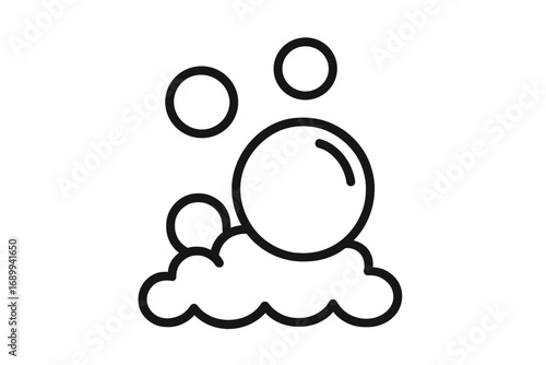 Soap bubbles and foam vector line icon. Simple illustration for cleaning, laundry, or bath concepts. Symbol of hygiene, washing, and suds. Fizzy water or carbonated drink.