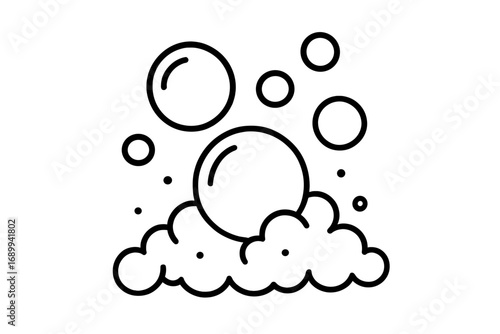 Soap bubbles and foam line icon. Simple vector graphic of suds for cleaning and washing concepts. Fizzy pop or carbonated drink symbol. Minimalist outline cartoon illustration.