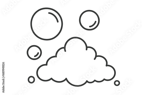 Simple line art soap foam and bubbles icon. Vector symbol for washing and cleaning concepts. Suds illustration for hygiene products, laundry, or sparkling water effects.