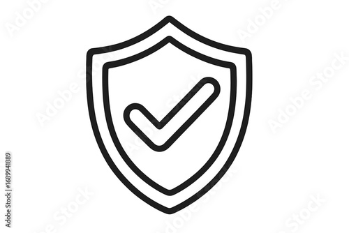 Shield with checkmark icon. Security, protection, and safety concept. Quality guarantee, certified, and approved symbol. Secure trust vector. Verified privacy line art sign.