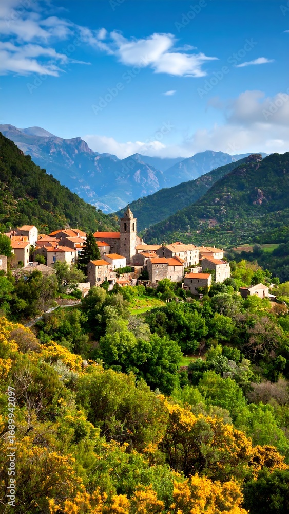 Fototapeta premium Picturesque mountain village nestled in valley