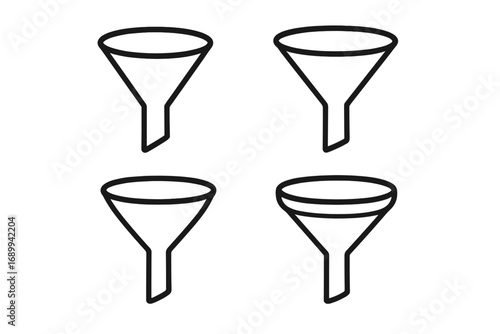Sales funnel vector icon set. Outline symbol collection for marketing, conversion rate optimization, and lead generation. Minimalist line art for web, UI/UX, and infographics.