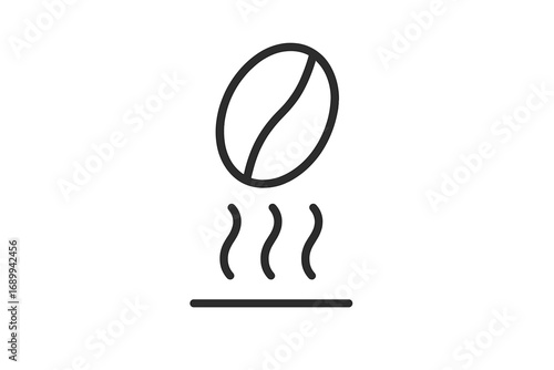 Coffee bean roasting icon with steam. Simple line art logo for coffee shop, cafe menu, or packaging. Vector symbol of hot espresso aroma, caffeine energy, and morning beverage.