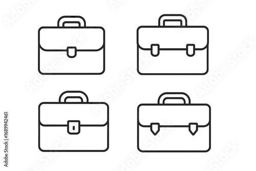 Briefcase icon set simple line art collection. Business portfolio case symbol. Editable stroke vector illustration for web, apps, and print. Minimalist outline graphic design element.