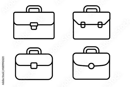 Briefcase icon set. Business portfolio bag symbol collection. Simple outline vector illustration. Office work case linear pictogram. Corporate job document graphic element design.