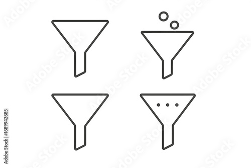 Funnel line icon set. Business sales funnel concept. Marketing conversion, data filtering, lead generation and analysis process. Minimal vector illustration for web and apps.
