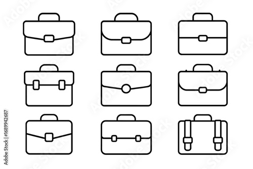Business briefcase line icon set. Simple portfolio bag symbol collection. Work case pictogram. Vector graphic with editable stroke. Isolated icons for web, UI, app design.
