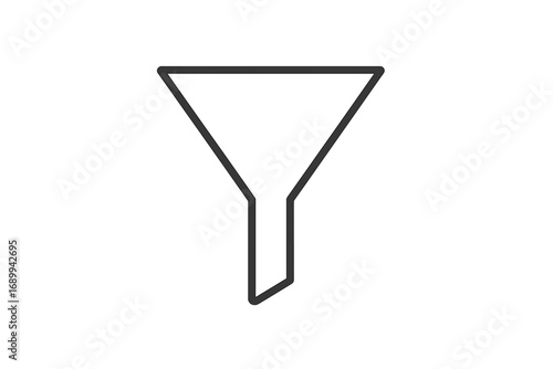 Sales funnel icon for marketing process. Metaphor for lead generation, conversion rate optimization, customer journey. Vector line art for data filtering, analysis. Simple business symbol.