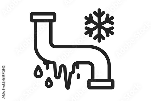 Frozen pipe icon vector illustration. Winter plumbing problem with burst pipes, ice damage, and water leak concept. Cold weather home repair symbol. Outline pictogram.