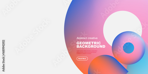 Abstract geometric background features vibrant overlapping circles. Gradient colors blend from blue, purple, orange, white. Minimalist design.