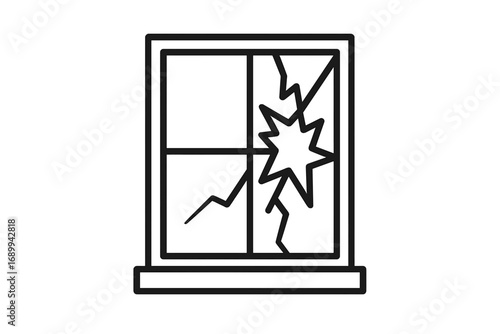 Broken window line icon. Shattered glass vector. Symbol of vandalism, accident, destruction, and damage. Home repair and insurance claim concept. Cracked pane illustration.