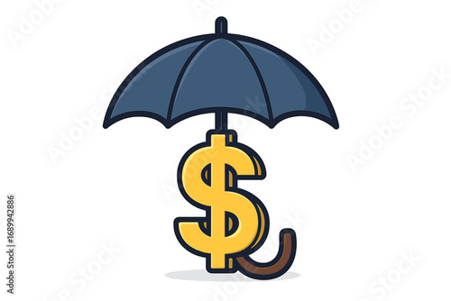 Money under umbrella vector icon. Financial protection and security concept. Insurance, savings, and investment safety symbol. Wealth management and asset protection illustration.