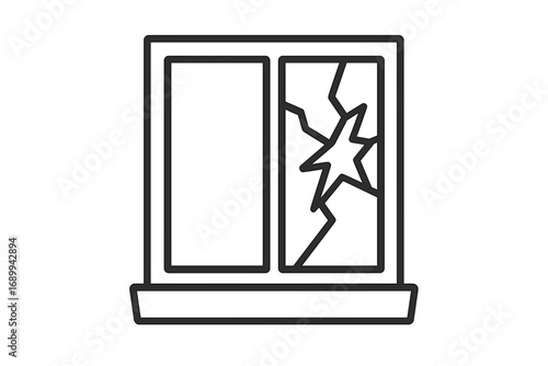 Broken window outline icon. Smashed glass concept. Home repair, property damage, vandalism, or accident symbol. Simple line art vector illustration for insurance or security.