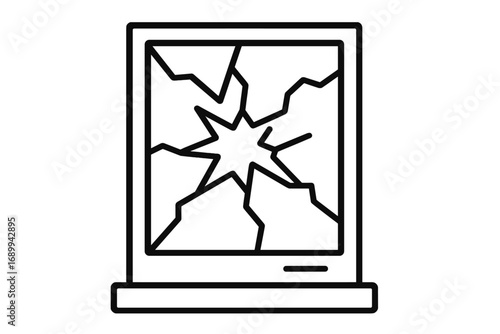 Broken window outline icon. Shattered glass vector symbol. Concept of vandalism, accident, or destruction. Damaged property sign for insurance or repair services.