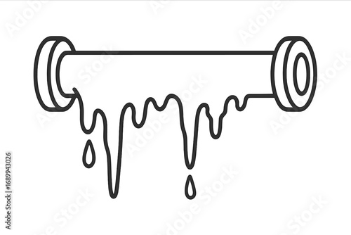 Frozen pipe icon. Line art illustration of a burst or leaking water pipe with icicles and drips. Concept for plumbing emergency, winter damage, heating repair, and cold weather.