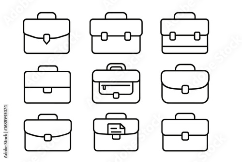 Briefcase outline icon set. Business bag symbol collection. Work portfolio case for documents. Corporate job and career concept. Professional manager or lawyer accessory pictogram.