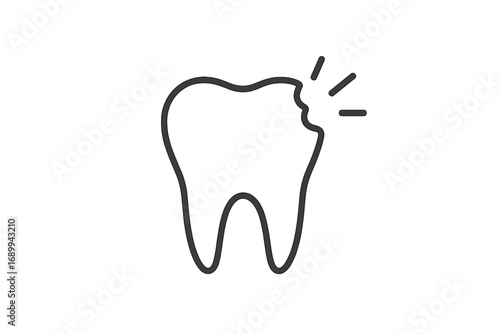 Broken tooth thin line icon. Tooth decay, caries, and cavity concept. Dental problem, damage, and toothache symbol. Dentistry, oral hygiene, and healthcare vector illustration.
