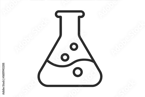 Laboratory flask line icon. Vector illustration of a chemical beaker with liquid and bubbles. Science, chemistry, experiment, research symbol. Minimalist outline design.