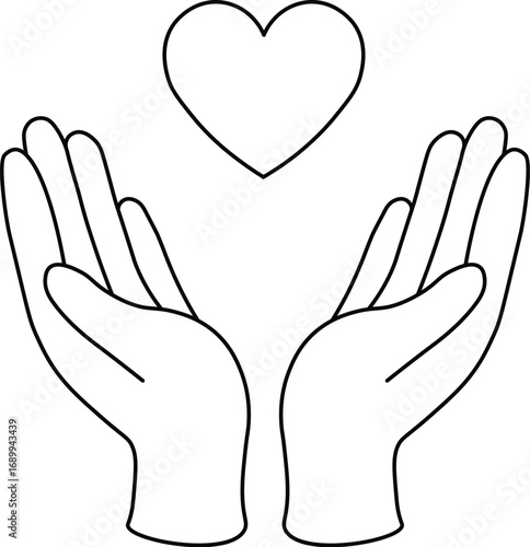 Hands Holding Heart Line Art Illustration