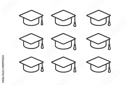 Graduation cap line icon set. Academic hat, mortarboard. Education, learning, university, college. Student degree, diploma, ceremony. Achievement, success. Simple vector for web, UI.