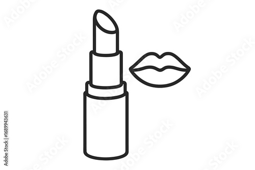 Lipstick outline line icon. Cosmetics, makeup and beauty product vector illustration. Female glamour, fashion and lip care concept. Kiss symbol. Simple flat design element.
