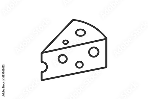Cheese slice line icon. Swiss cheese wedge symbol. Minimalist dairy food sign for web, graphic design, menu. Vector snack illustration. Gourmet ingredient, meal pictogram logo.