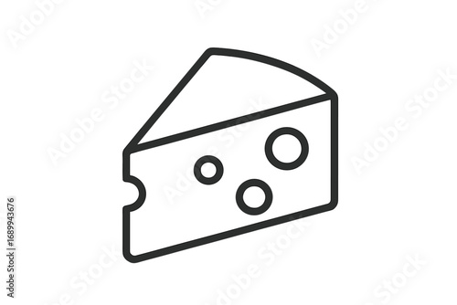 Cheese wedge line icon. Minimalist swiss cheese slice outline symbol. Dairy food graphic sign for logo, menu, web design. Simple vector illustration isolated on white background.