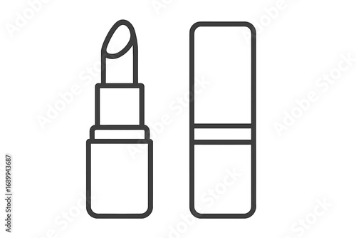 Lipstick line icon. Vector linear graphic. Simple outline set of open and closed cosmetic tube with cap. Beauty, makeup, fashion concept. Lip care symbol for web design, apps.
