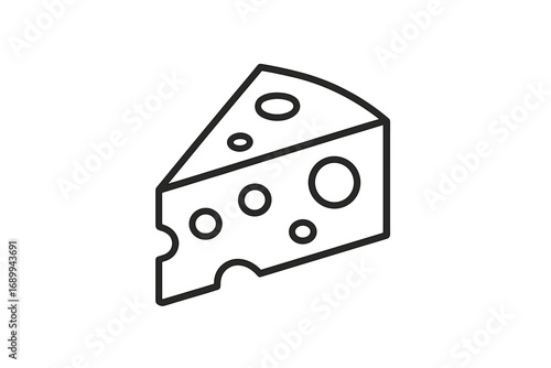 Cheese wedge line icon. Simple vector illustration of a Swiss or emmental cheese slice. Minimalistic outline symbol for food, dairy products, appetizer, or gourmet menu.