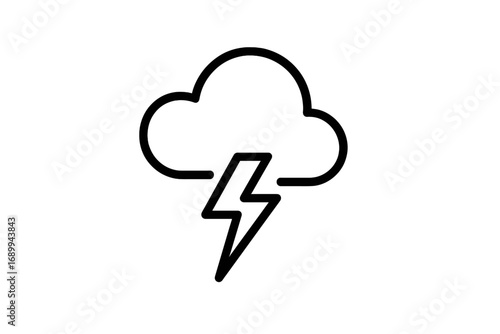 Thunderstorm line icon. Cloud with lightning bolt concept. Weather forecast symbol vector. Simple minimal outline pictogram for web and graphic design. Storm electricity power sign.