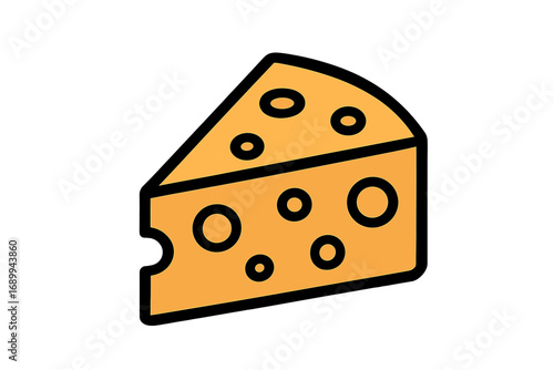 Cheese wedge icon. Swiss or Emmental cheese vector illustration. Cartoon style food symbol for graphic design, web, apps, menu. Dairy product logo. Isolated on background.