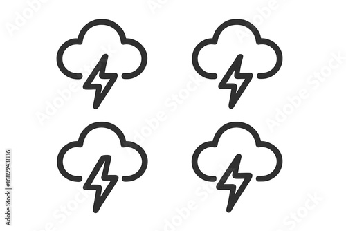 Thunderstorm line icon set. Cloud with lightning bolt symbol. Simple weather forecast sign. Storm, power, and energy concept. Vector outline pictogram for web and mobile apps.